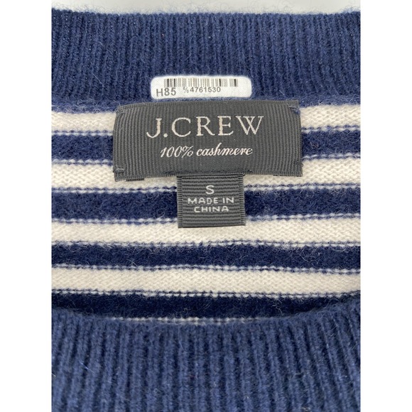 J Crew Sweater Womens Small Navy Striped 100% Cashmere Crewneck Nautical Preppy - Picture 3 of 8